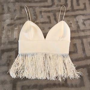 Express White Fringe Top